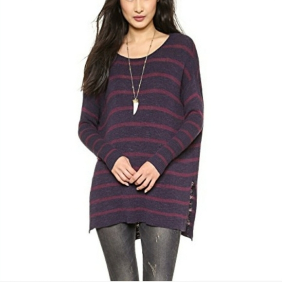 Free People Women's Oversized Striped Tunic Navy and Pink Size Small - Picture 1 of 4